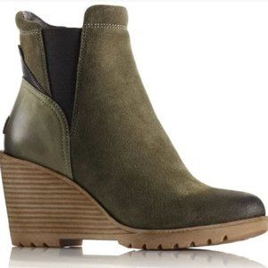 Sorel Women Olive Suede After Hours Chelsea Wedge Booties 9